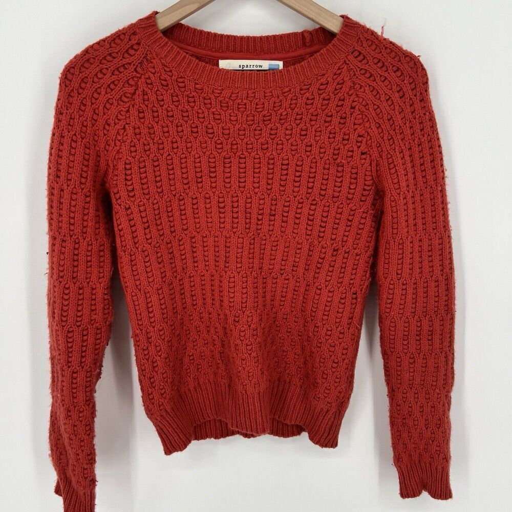 Sparrow Hamilton Cable Knit Rust Orange Wool Blend Sweater Size XS